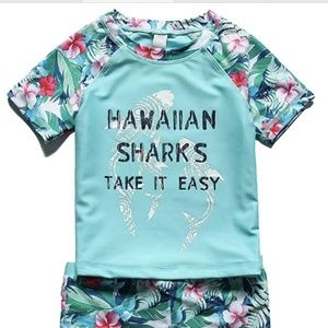 PHIBEE Girls' Short Sleeve Rash Guard Set UPF 50+